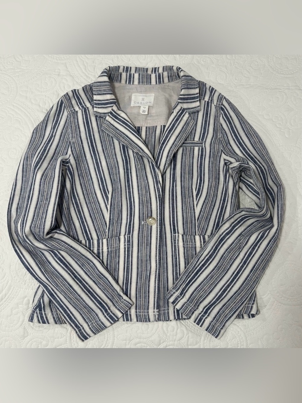 CASLON | Striped One-Button Linen Blend Blazer Jacket SIZE Large (Petite)